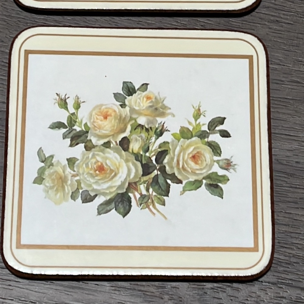 Vintage Pimpernel Coasters English Rose Motif Moisture Proof Cork Back Set of 5 - Picture 2 of 16